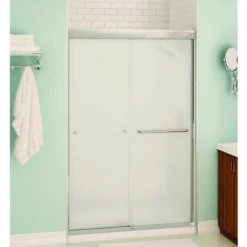 MAAX 135663-900-305 Aura Sliding Shower Door, Clear Glass, Tempered Glass, Semi Frame, 2-Panel, Glass, 1/4 In Glass