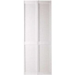 Masonite 096613524080121R1100 24 In. X 80 In. Textured Full Louver Painted White Solid Core Wood Bi-Fold Door