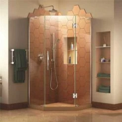 DreamLine SHEN-2634340-01 Prism Plus 34 In. W X 34 In. D X 72 In. H Semi-Frameless Neo-Angle Hinged Shower Enclosure In Chrome Hardware