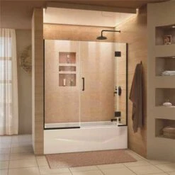 DreamLine D58580-09 Unidoor-X 58-58.5 In. X 58 In. Frameless Hinged Tub Door In Satin Black