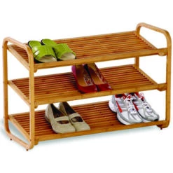 Honey-Can-Do SHO-01599 Shoe Rack, 3-Shelf, 36 In W, 24 In H, Bamboo, Brown