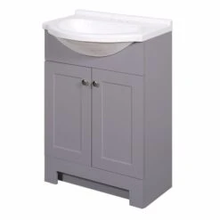 Zenna Home SEC24GY 2-Door Euro Shaker Vanity With Top, Wood, Cool Gray, Cultured Marble Sink, White Sink