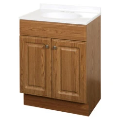 Zenna Home RBC24KK 2-Door Raised Panel Vanity With Top, Wood, Oak, Cultured Marble Sink, White Sink