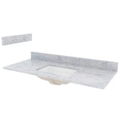 Foremost ST49228CWR Vanity Top, 22 In OAL, 49 In OAW, Marble, Carrara White, Undermount Sink, 1-Bowl, Rectangular Bowl