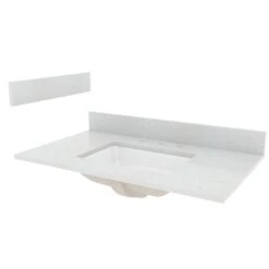 CRAFT + MAIN STE37228SWR Vanity Top, 37 In OAL, 22 In OAW, Stone/Vitreous China, Silver Crystal White, Undermount Sink