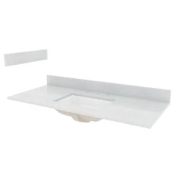 CRAFT + MAIN STE49228SWR Vanity Top, 49 In OAL, 22 In OAW, Stone/Vitreous China, Silver Crystal White, Undermount Sink