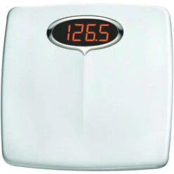 TAYLOR 98564012 Bathroom Scale, 330 Lb Capacity, LED Display, Styrene Housing Material, White, 13-1/2 In OAW, 14 In OAD